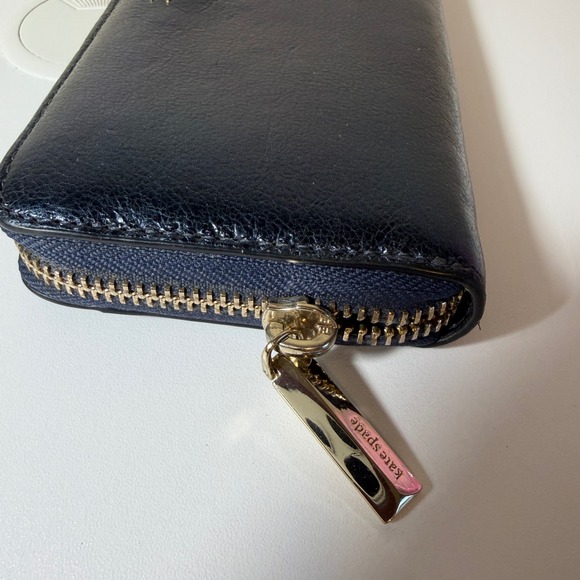 Kate Spade NY Metallic Night Navy Blue Leather Zip Around Continental Wallet - Picture 8 of 13